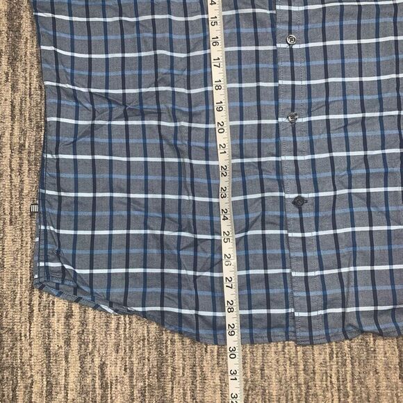 Geoffrey Beene Mens XL Button Front Shirt Blue Plaid Short Sleeve 100% Cotton - Picture 5 of 6